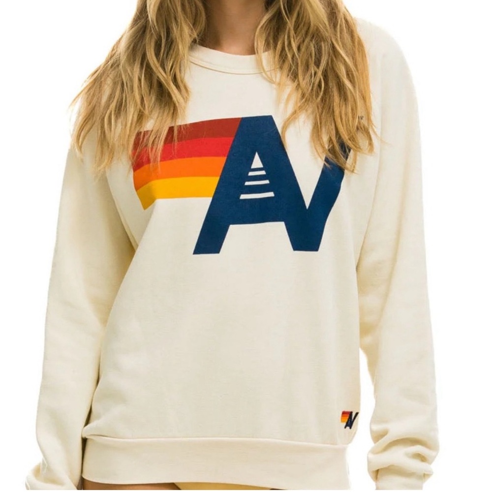 Aviator Nation Logo Sweatshirt In Vintage White Cream